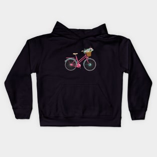 Beautiful woman bicycle with flowers Kids Hoodie